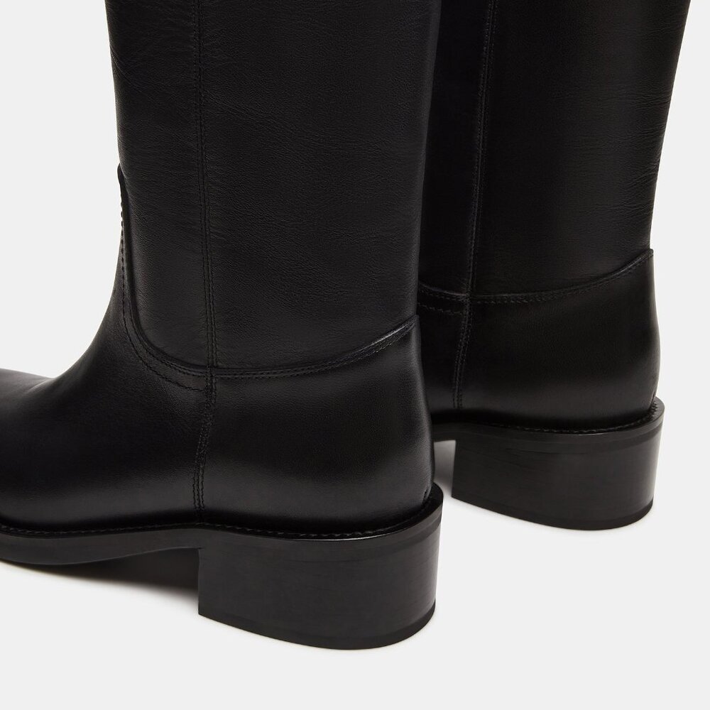 New Womens sz 10 Steve Madden RIGGS BLACK LEATHER BOOTS square shoe fashion - Picture 6 of 8